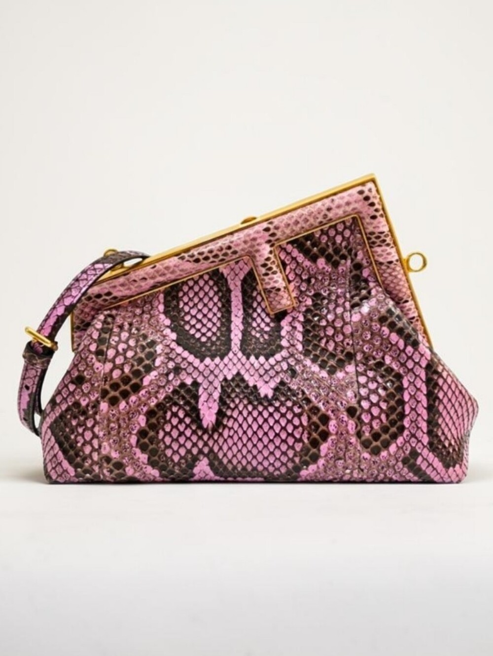 Fendi First Small Python Snakeskin Clutch Crossbody Bag Pink